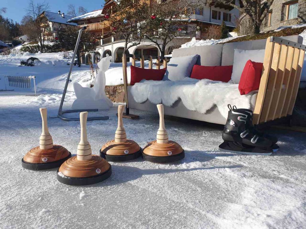 Frozen lake curling at Breakfast at Hotel Weihrerhof